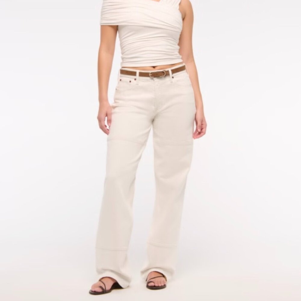 NWT Abercrombie Curve Love Low Rise Baggy Jean Cream size 28L